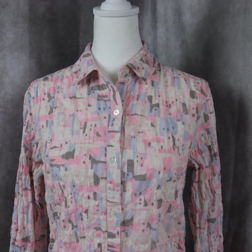 J Mclaughlin Top Womens XS Pink Printed Button Long Sleeve Blouse Preppy - Picture 2 of 12